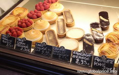 Цены в кофейнях и пекарнях Парижа, Пирожные в кафе